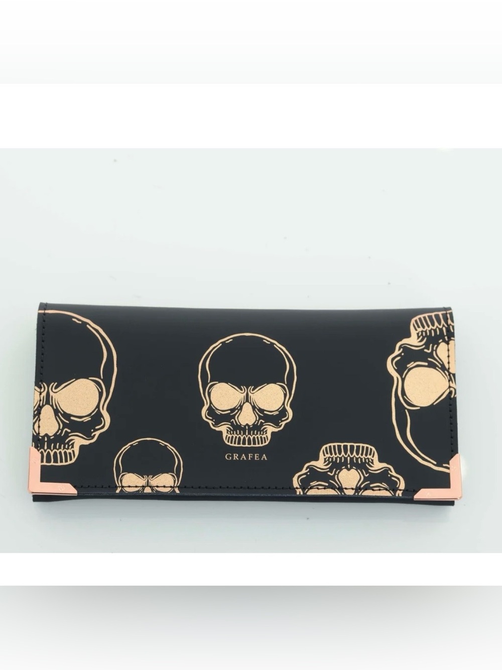 GRAFEA Skulls Black Leather Wallet With Rose Gold Hardware